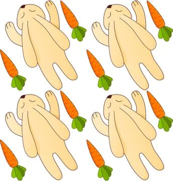 Seamless pattern with carrots and rabbits. An ornament for the press on fabri Stock Illustration