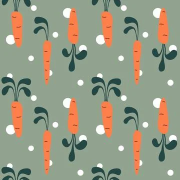 Seamless pattern with carrots. Cute vector baby print, background, wallpaper. Stock Illustration