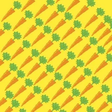 Seamless pattern with carrots on yellow background. Vector illustration Stock Illustration