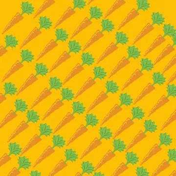 Seamless pattern with carrots on yellow background. Vector illustration Stock Illustration