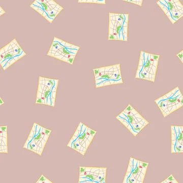 Seamless pattern cartography map cartoon vector 스톡 일러스트