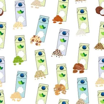 Seamless pattern of carton boxes with plant-based milk. Vegan milk Stock Illustration