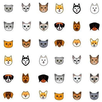 Seamless pattern with carton cats and dogs of different breeds Stock Illustration