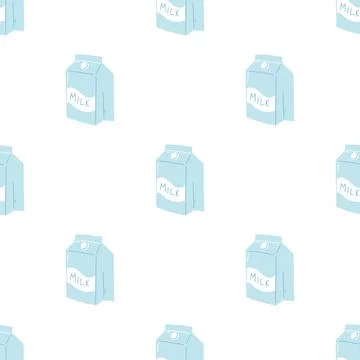 Seamless pattern with carton of milk. Vector background of dairy product in Stock Illustration