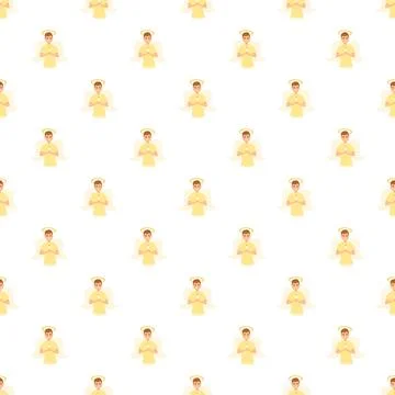 Seamless pattern with cartoon angels praying Stock Illustration