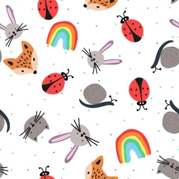 Seamless pattern with cartoon animal faces. Stock Illustration