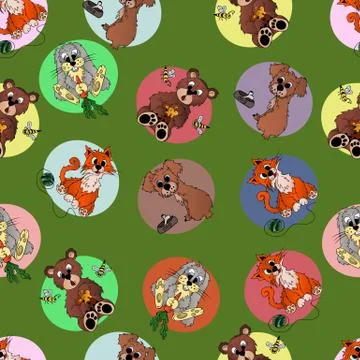 Seamless pattern with cartoon animals 스톡 일러스트
