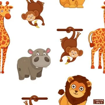 Seamless pattern with cartoon animals. Stock Illustration