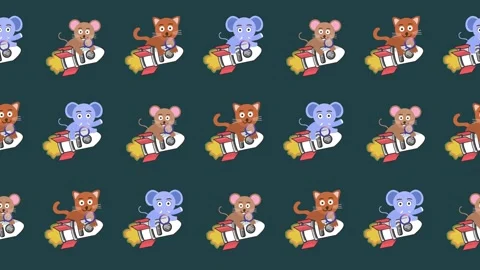 Seamless pattern of cartoon animals riding a rocket for business speed Stock Footage 321412061