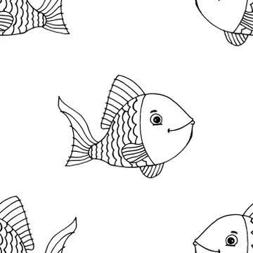 Seamless pattern from a cartoon aquarium fish. Vector illustration of a funny Stock Illustration