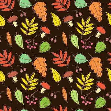 Seamless pattern with cartoon autumn falling leaves Illustrazione stock