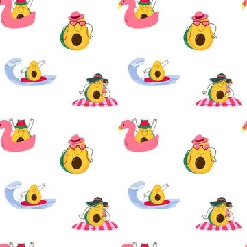 Seamless pattern with cartoon avocado characters Illustrazione stock