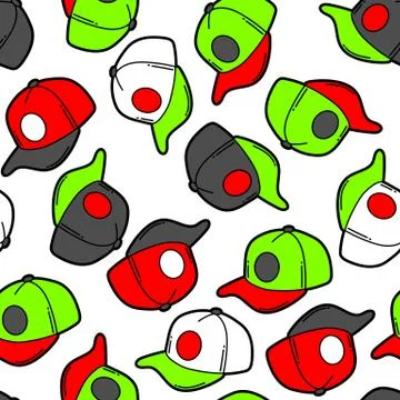 Seamless pattern with cartoon baseball cap. イラスト素材