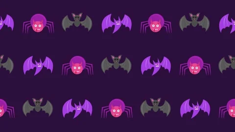 Seamless pattern of cartoon bats and spiders for Halloween celebration backgroun Stock Footage 319413294