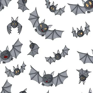 Seamless pattern of Cartoon bats. Cute vampire bat, flying mammal backdrop Stockillustratie