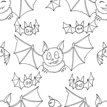 Seamless pattern of Cartoon bats. Cute vampire bat, flying mammal backdrop Illustrazione stock