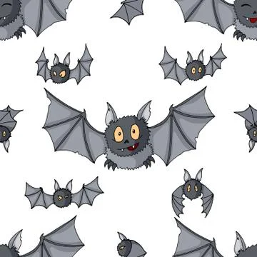 Seamless pattern of Cartoon bats. Cute vampire bat, flying mammal backdrop Illustrazione stock