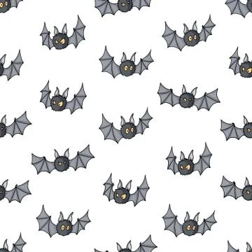 Seamless pattern with Cartoon bats. Cute vampire bat, flying mammal backdrop Illustration