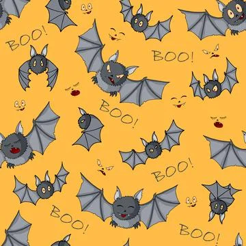 Seamless pattern of Cartoon bats. Cute vampire bat, flying mammal backdrop Stock Illustration