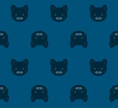 Seamless pattern - cartoon black cats on blue background - fabric, wallpapers or Illustrazione stock