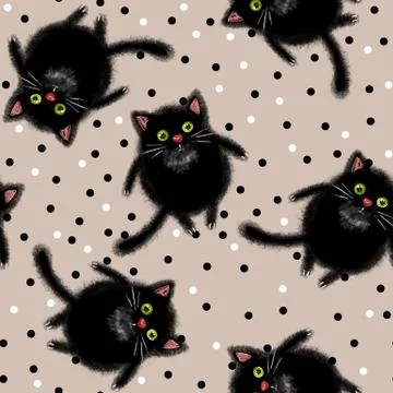 Seamless pattern with cartoon black cats Stock-Illustration