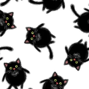 Seamless pattern with cartoon black cats Stockillustratie
