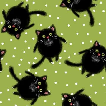 Seamless pattern with cartoon black cats Stock Illustration