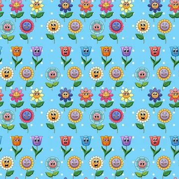 Seamless pattern cartoon on blue background Stock Illustration