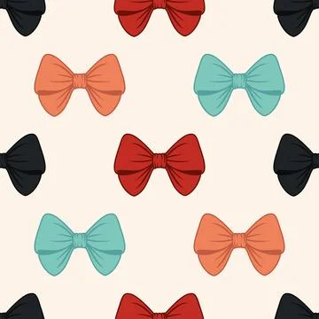 Seamless Pattern with Cartoon Bow Tie, Gift Bow on White Background. Bow Stock Illustration