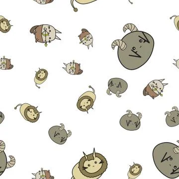 Seamless pattern of cartoon bunnies denoting zodiac signs. Stock Illustration