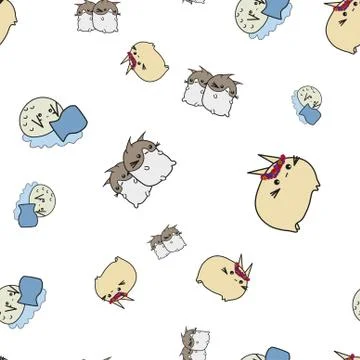 Seamless pattern of cartoon bunnies denoting zodiac signs. Stock Illustration