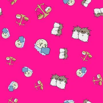 Seamless pattern of cartoon bunnies denoting zodiac signs. Stock Illustration