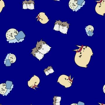 Seamless pattern of cartoon bunnies denoting zodiac signs. Stock Illustration