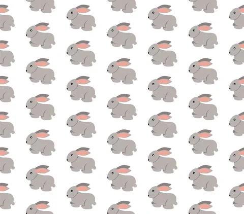 Seamless Pattern of Cartoon Bunny and Flower Design on Blue Background Stock Illustration