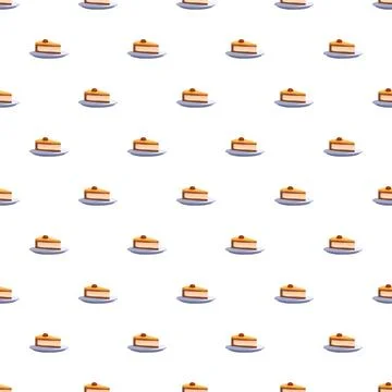 Seamless pattern with cartoon cake slices on plates Stock Illustration