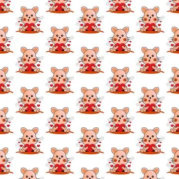 Seamless pattern cartoon cat holding heart design Stock Illustration