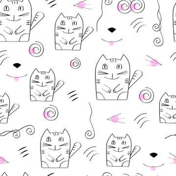 Seamless pattern cartoon cat Stock Illustration