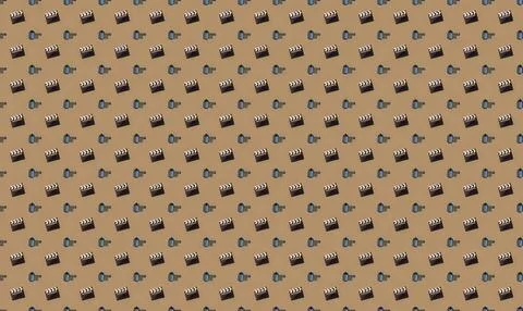 Seamless pattern of cartoon cats and fish on orange background Stock Illustration