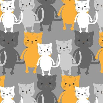 Seamless pattern with cartoon cats Stock Illustration