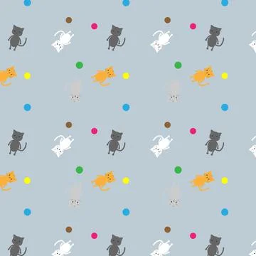 Seamless pattern with cartoon cats Stock Illustration