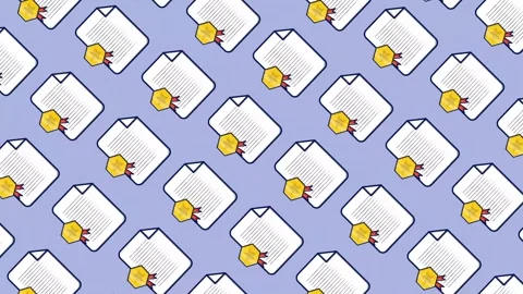 Seamless pattern of cartoon certificates with gold seals 스톡 동영상 308061826