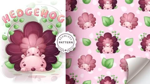 Seamless pattern cartoon character adorable hedgehog, pretty animal idea for Stock Illustration