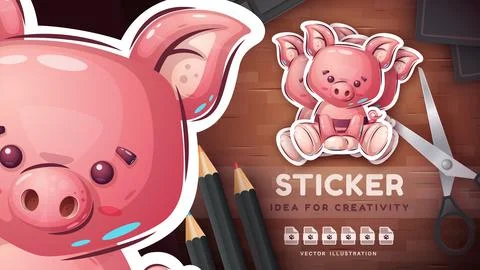 Seamless pattern cartoon character adorable pig, pretty animal idea for print t Stock Illustration