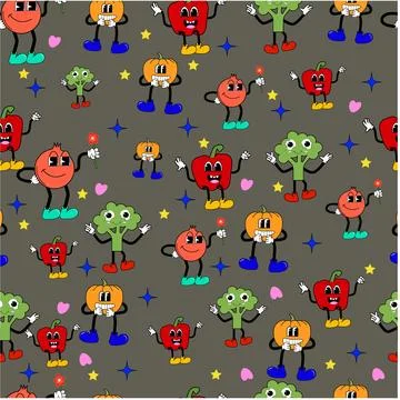 Seamless pattern with cartoon characters Stock Illustration