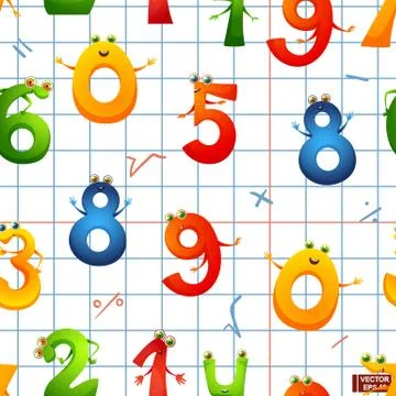Seamless pattern cartoon characters numbers. Иллюстрация