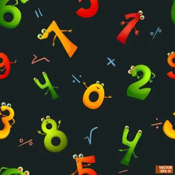 Seamless pattern cartoon characters numbers. Stockillustratie