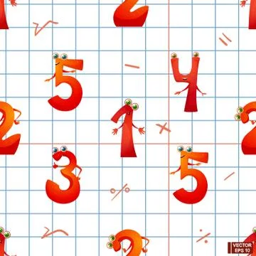 Seamless pattern cartoon characters numbers. イラスト素材