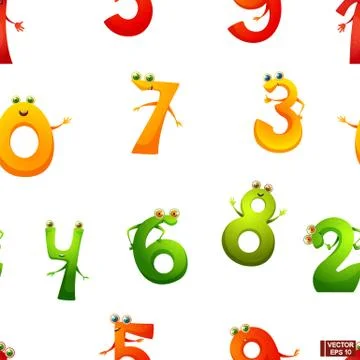Seamless pattern cartoon characters numbers. イラスト素材