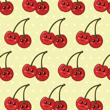 Seamless pattern with cartoon Cherries on backdrop 스톡 일러스트