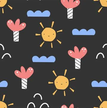 Seamless pattern. Cartoon childish hand-drawn illustration. Vector illustration. イラスト素材